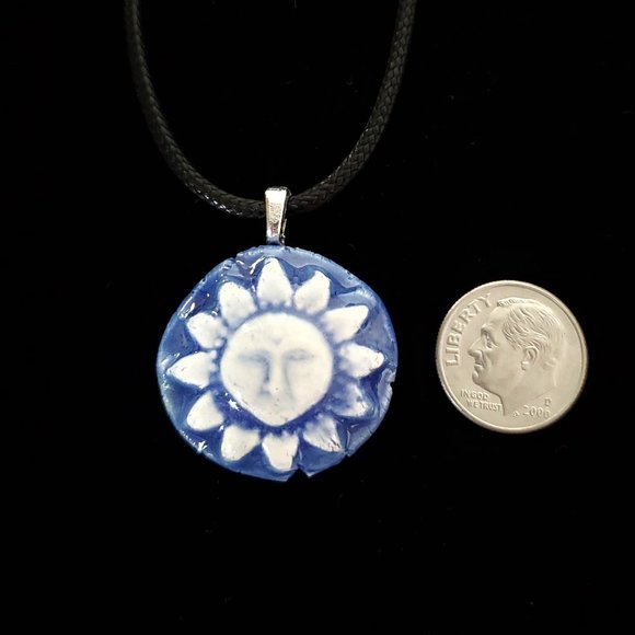 Handmade Ceramic Blue Sun Pendant Necklace, Sol Pendant - Picture 7 of 12